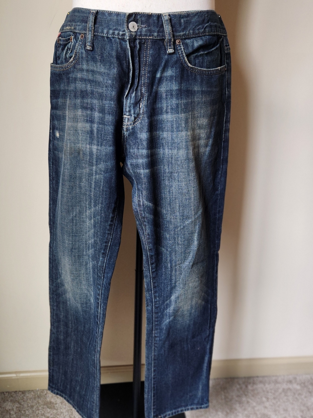 Ralph Lauren Denim Supply Slouch Jeans Mens 33x30 Dark Wash Blue Cotton Distress